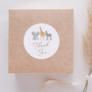 Sticker Rond Fille Safari Animaux Baby shower Merci