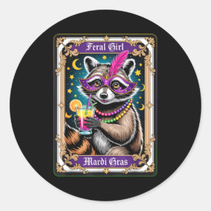Sticker Rond Fille sauvage mardi gras carnaval raton laveur col
