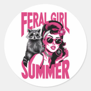 Sticker Rond Fille sauvage vintage été Opossum Drôle Raton lave