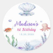 Sticker Rond Fille Sirène 1ère fête d'anniversaire (Devant)