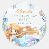 Sticker Rond Fille Sirène 1ère fête d'anniversaire (Devant)