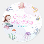 Sticker Rond Fille Sirène 1ère fête d'anniversaire (Devant)