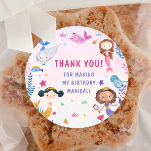 Sticker Rond Fille Sirène 1ère fête d'anniversaire
