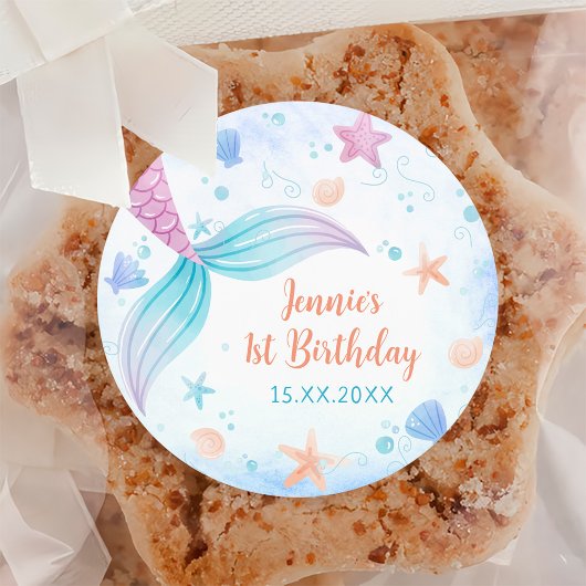 Sticker Rond Fille Sirène 1ère fête d'anniversaire