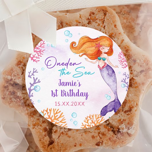 Sticker Rond Fille Sirène 1ère fête d'anniversaire