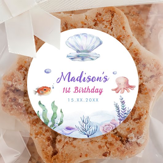 Sticker Rond Fille Sirène 1ère fête d'anniversaire