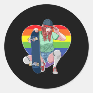 Sticker Rond Fille skater planche à roulettes lesbienne skatebo