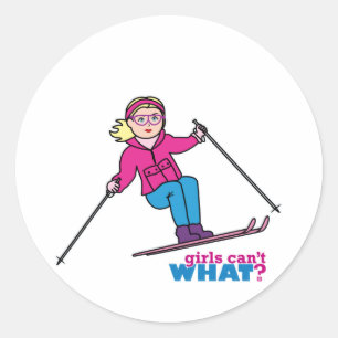 Sticker Rond Fille skieuse