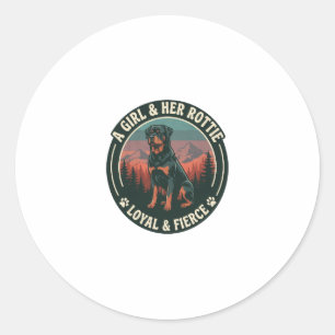 Sticker Rond Fille Son Rottie Loyal Féroce Chien Rottweiler Mon