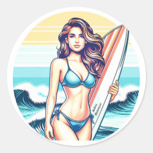 Sticker Rond Fille Sport & Surf