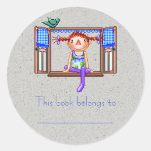 Sticker Rond Fille sur une fenêtre Sill Pixel Art