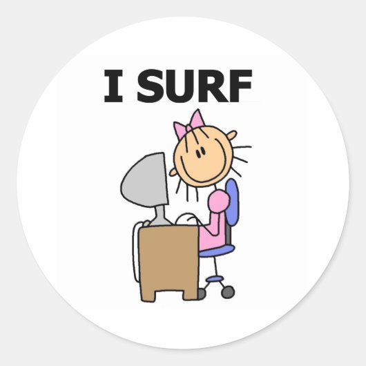 Sticker Rond Fille surfant sur le Web (Devant)