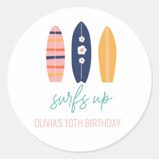 Sticker Rond Fille Surfboard Beach anniversaire (Devant)