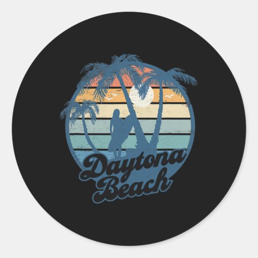 Sticker Rond Fille surfeuse de Daytona Beach Fl Coucher de sole (Devant)