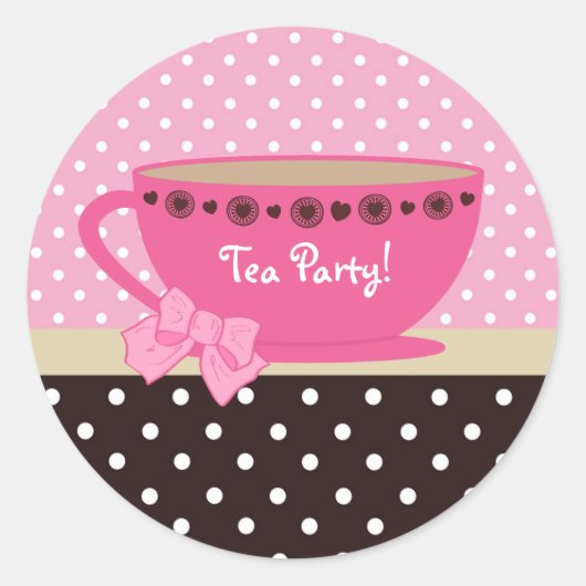 Sticker Rond Fille Tea Party Rose et Pois Brown (Devant)