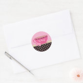 Sticker Rond Fille Tea Party Rose et Pois Brown (Enveloppe)