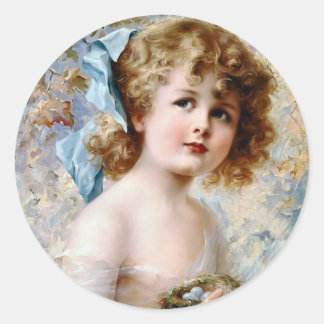 Sticker Rond Fille tenant le nid