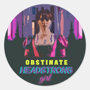 Sticker Rond Fille Têtue et Obstinée du Cyberpunk Néon à la Mod