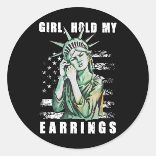 Sticker Rond Fille Tiens Mon Boucle D'Oreille Mode Combat Statu