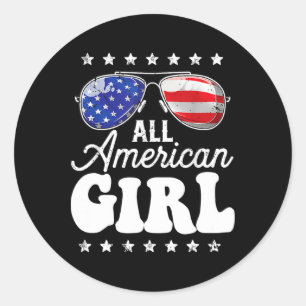 Sticker Rond Fille tout américaine 4 juillet Usa garçons T-shir