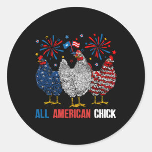 Sticker Rond Fille Tout Américaine Rétro 4 Juillet Patriotique