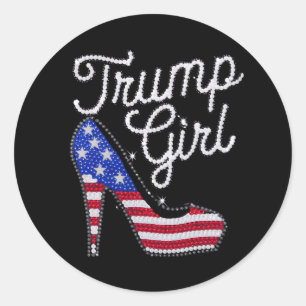 Sticker Rond Fille Trump Talon Haut Drapeau Américain Bling Pat