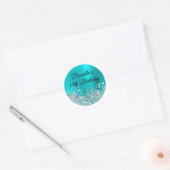 Sticker Rond Fille Turquoise Blue Foil Holo Parties scintillant (Enveloppe)