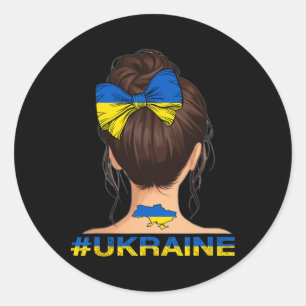 Sticker Rond Fille ukrainienne - Drapeau de l'Ukraine Chignon d