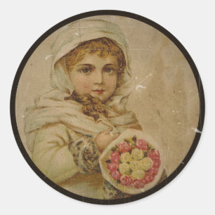 Sticker Rond Fille victorienne avec Roses de Noël