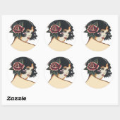 Sticker Rond Fille vintage (Feuille)