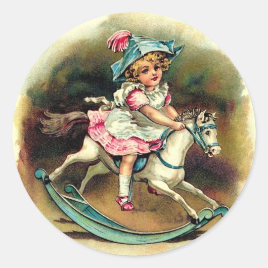 Sticker Rond Fille vintage avec Cheval Rocheux (Devant)