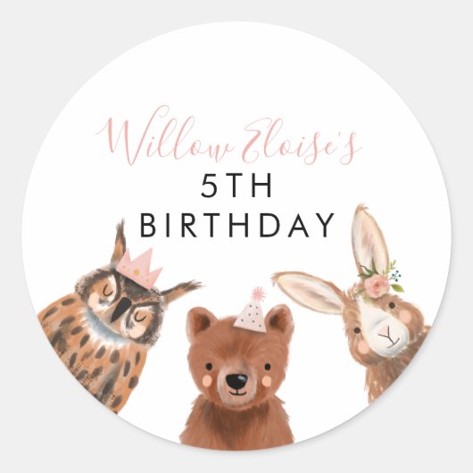 Sticker Rond Fille Woodland Anniversaire Favoriser (Devant)