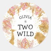 Sticker Rond Filles 2e anniversaire fête Pink Gold Safari (Devant)