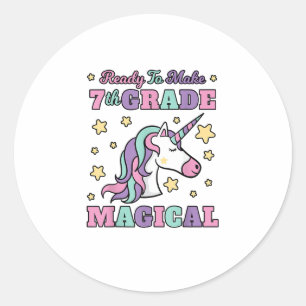Sticker Rond Filles 7E Année Retour À L'École Magique Unicorne 