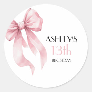 Sticker Rond Filles Anniversaire Ruban Rose