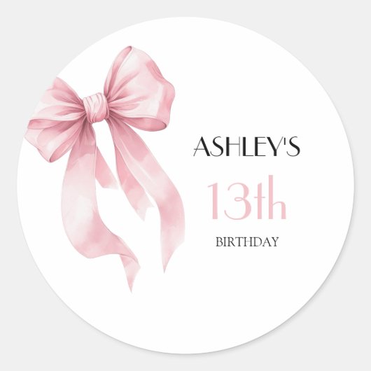 Sticker Rond Filles Anniversaire Ruban Rose (Devant)