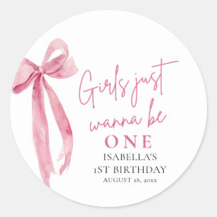 Sticker Rond Filles au Nœud Rose Veulent Être Une 1ère Annivers