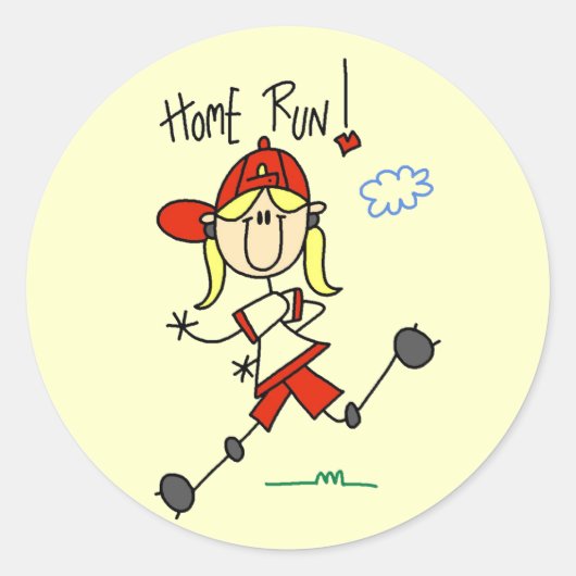 Sticker Rond Filles Baseball Home Run Tshirts et cadeaux (Devant)