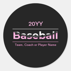 Sticker Rond Filles Baseball - Typographie Géométrique Rose