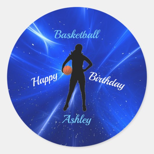 Sticker Rond Filles Basketball Bleu Anniversaire (Devant)