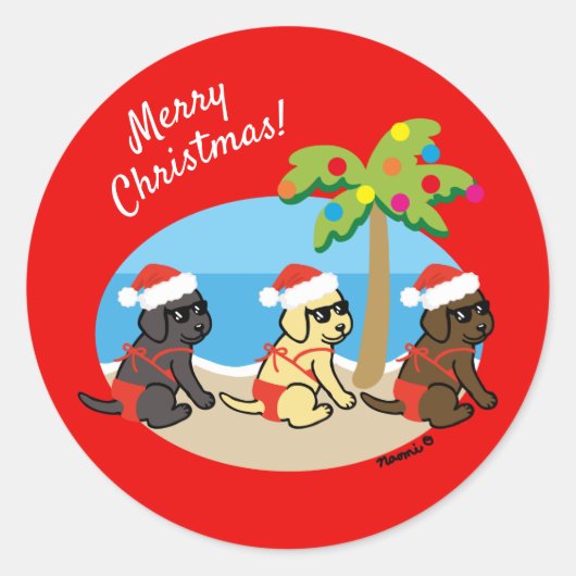 Sticker Rond Filles Bikini Retriever du Labrador Christmas (Devant)