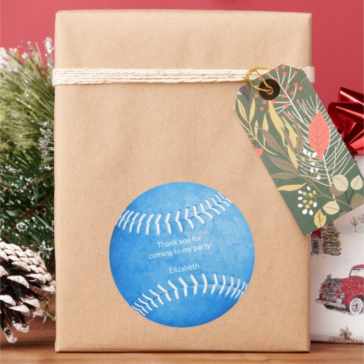 Sticker Rond filles bleu softball sport fête merci (vacances)