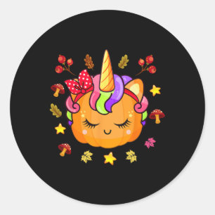 Sticker Rond Filles Citrouille mignonne Citrouille Unicorne Aut