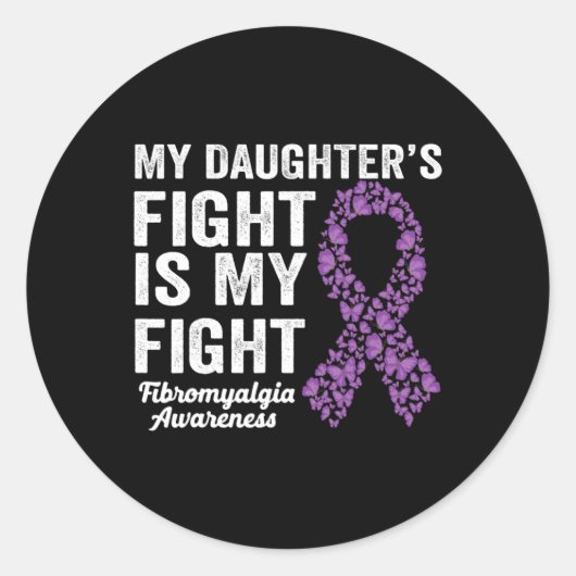 Sticker Rond Filles combat est mon combat violet fibromyalgie A (Devant)
