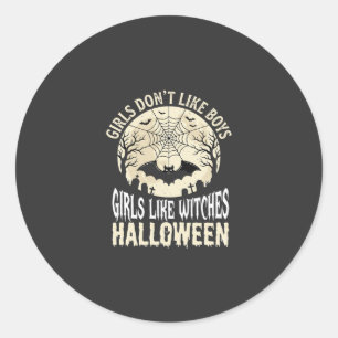 Sticker Rond Filles comme sorcières Halloween Chauve-souris Con
