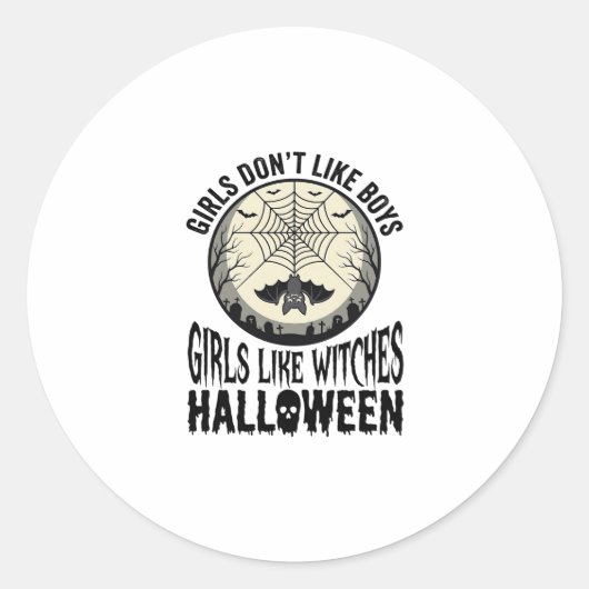Sticker Rond Filles comme sorcières Halloween Design Vector Vin (Devant)