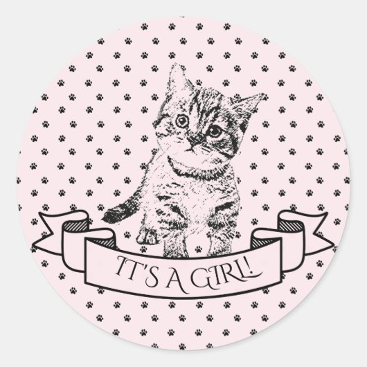 Sticker Rond Filles Cute Kitten Baby shower de chat (Devant)