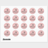 Sticker Rond Filles Cute Kitten Chat Baby shower rose (Feuille)