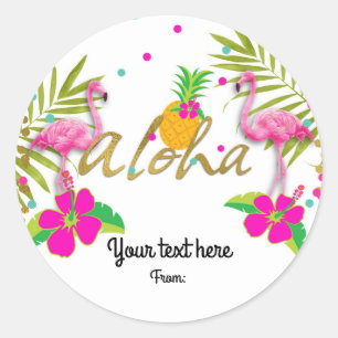 Sticker Rond Filles de Luau Aloha Favour de fête de Flamant Tro