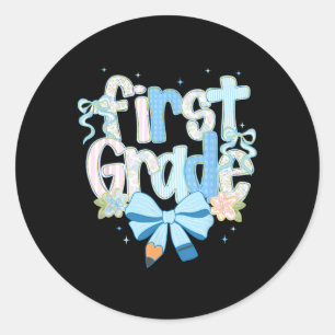 Sticker Rond Filles De Première Année Retour À L'École Bleu Coq